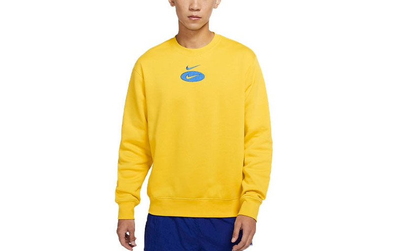 Men's Nike As Nsw Sl Bb Crew Logo Casual Sports Fleece Lined Round Neck Long Sleeves Bright Yellow D - 1