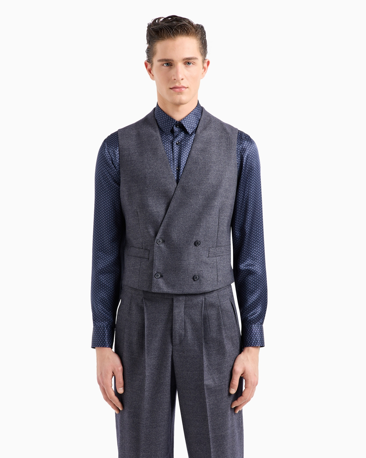 Double breasted waistcoat in denim-effect virgin wool and cashmere - 4