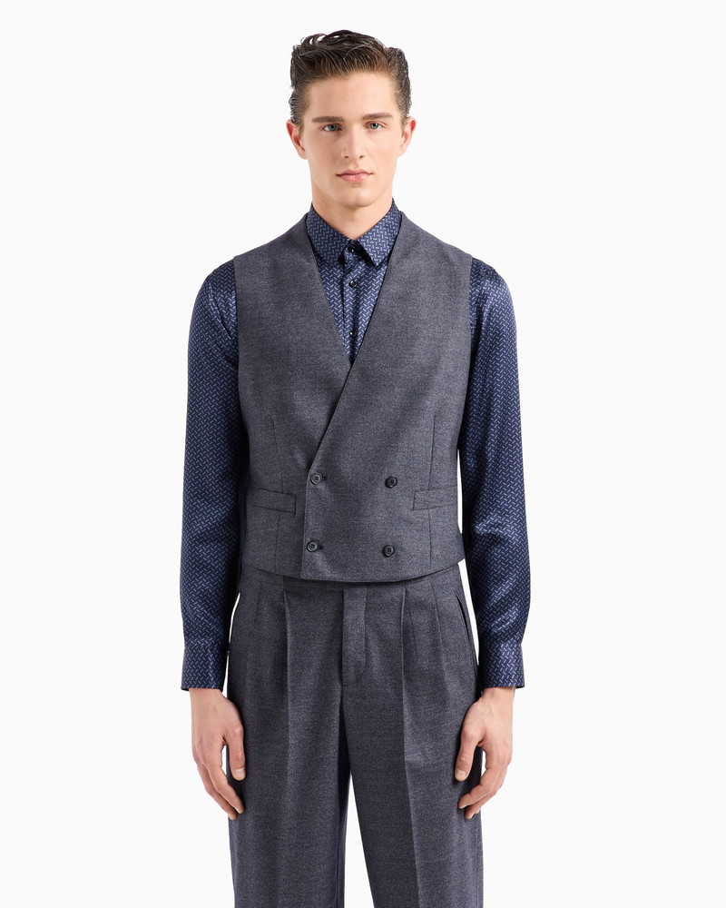 GIORGIO ARMANI Double breasted waistcoat in denim-effect virgin wool and cashmere outlook