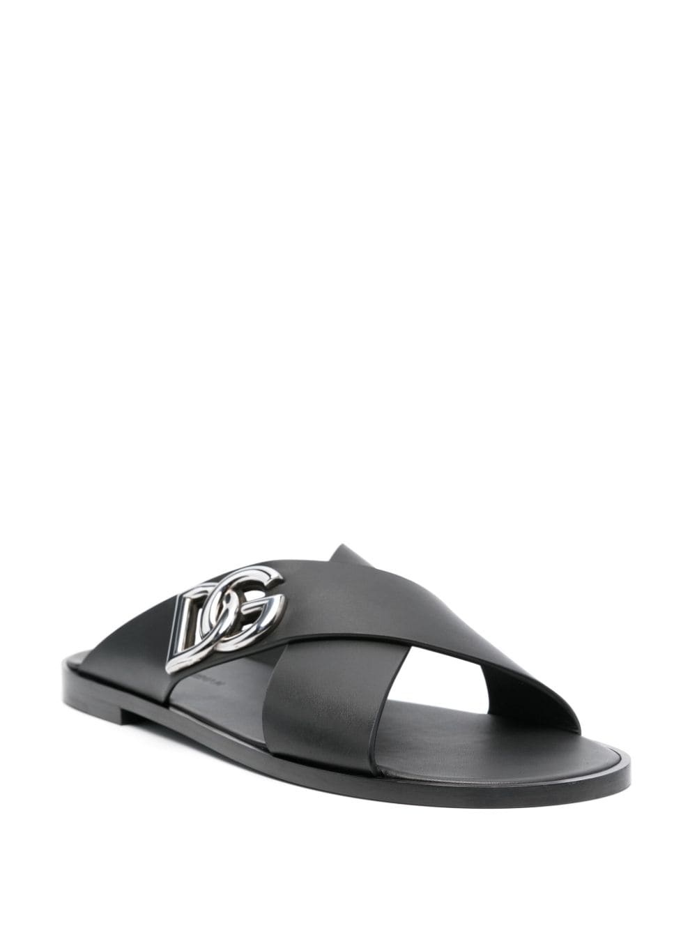 logo-lettering leather slides - 2