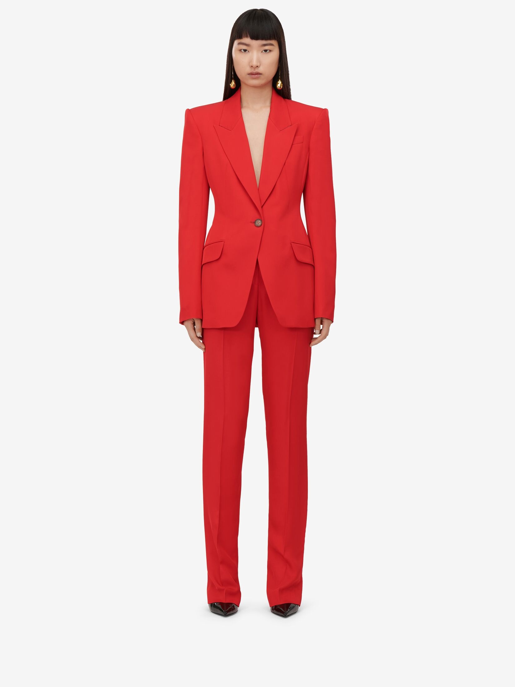 Women's High-waisted Cigarette Trousers in Lust Red - 2