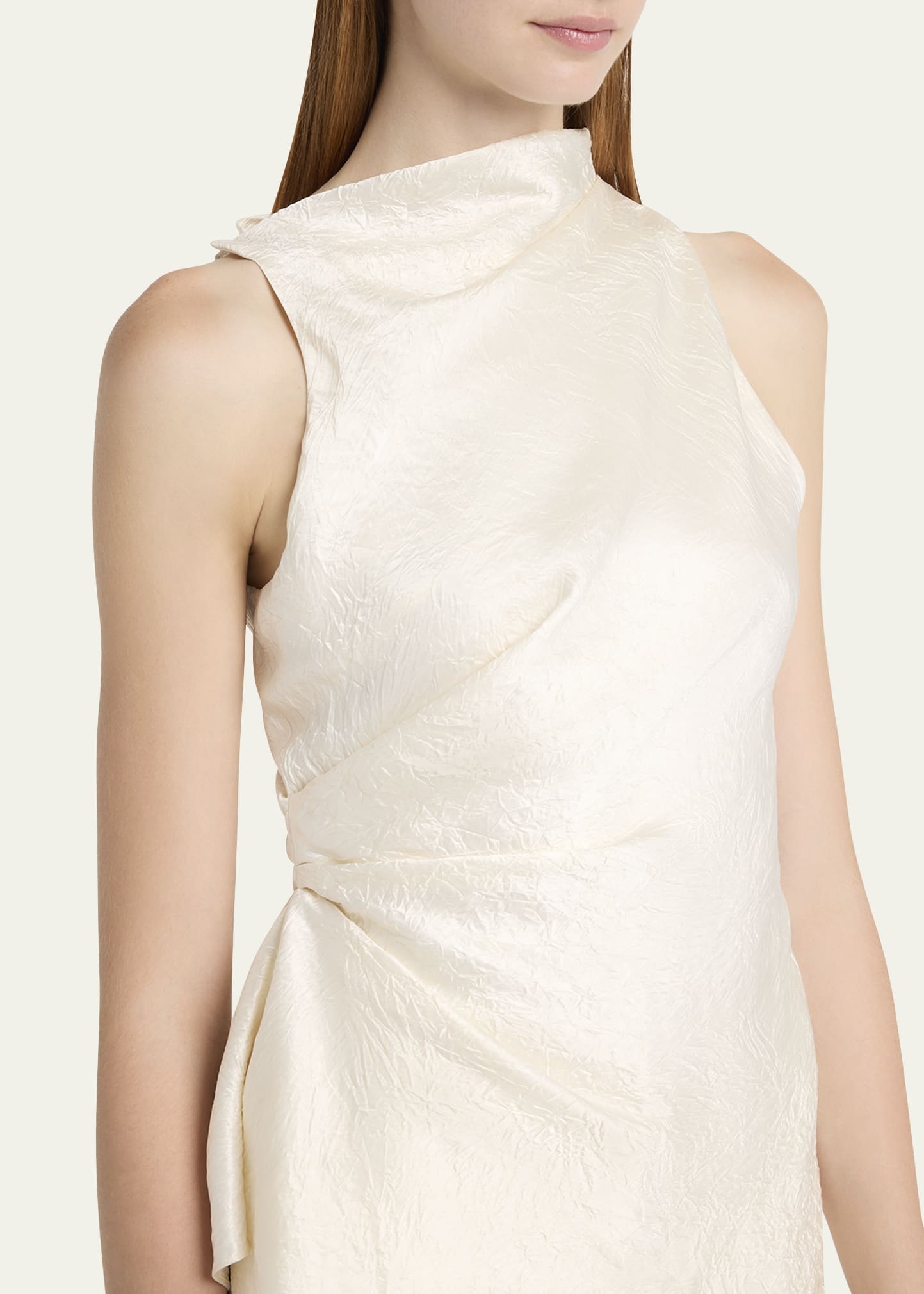 Alexander McQueen Asymmetric Ruched Smashed Satin Top