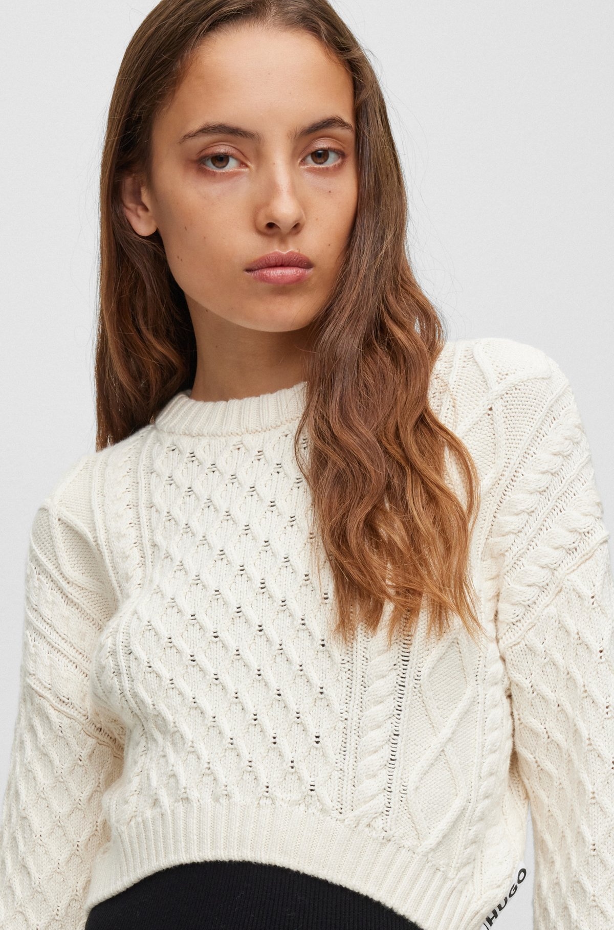 COTTON-BLEND SWEATER WITH CABLE-KNIT STRUCTURE - 5