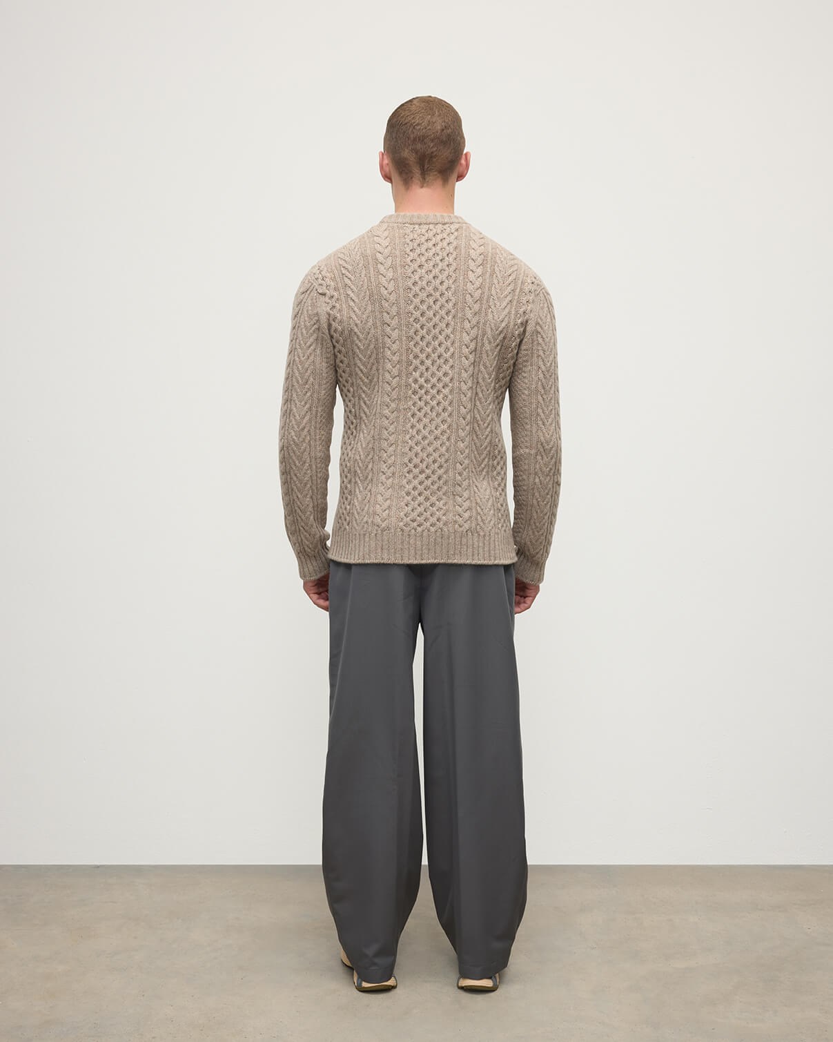 Aran Cable Light Brown Cashmere Jumper - 4
