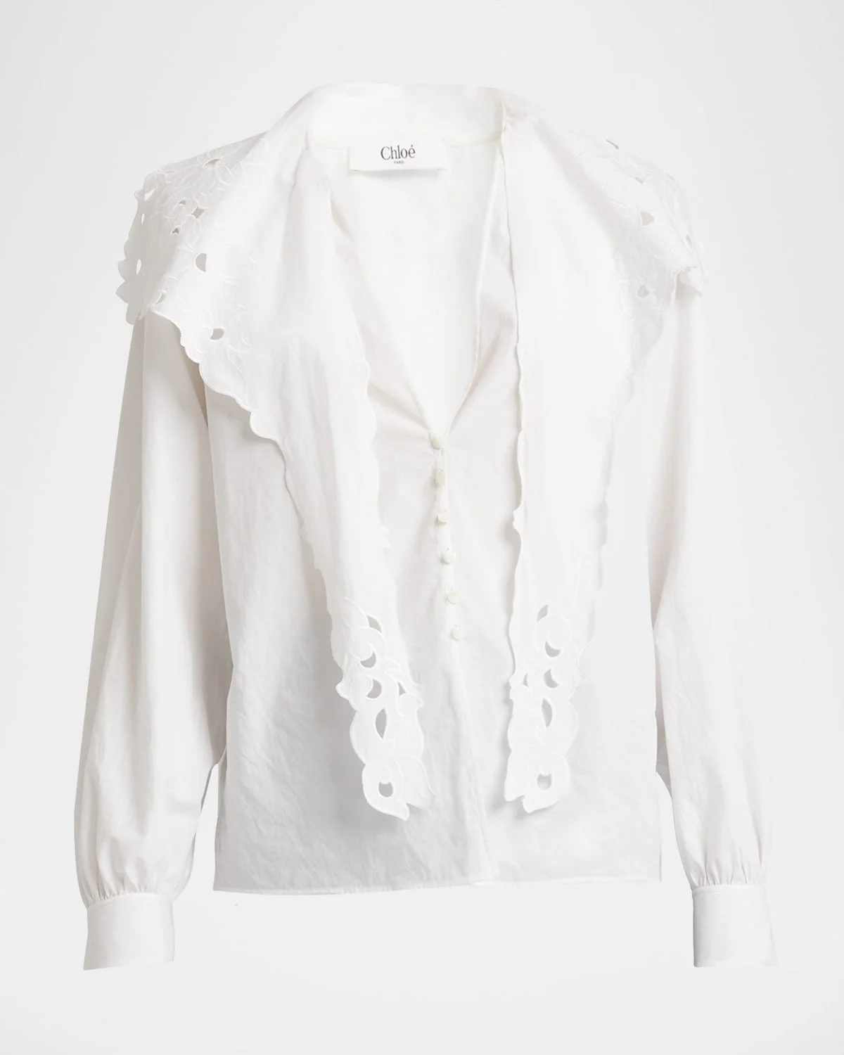 Embroidered Lavallière Cotton Shirt - 1