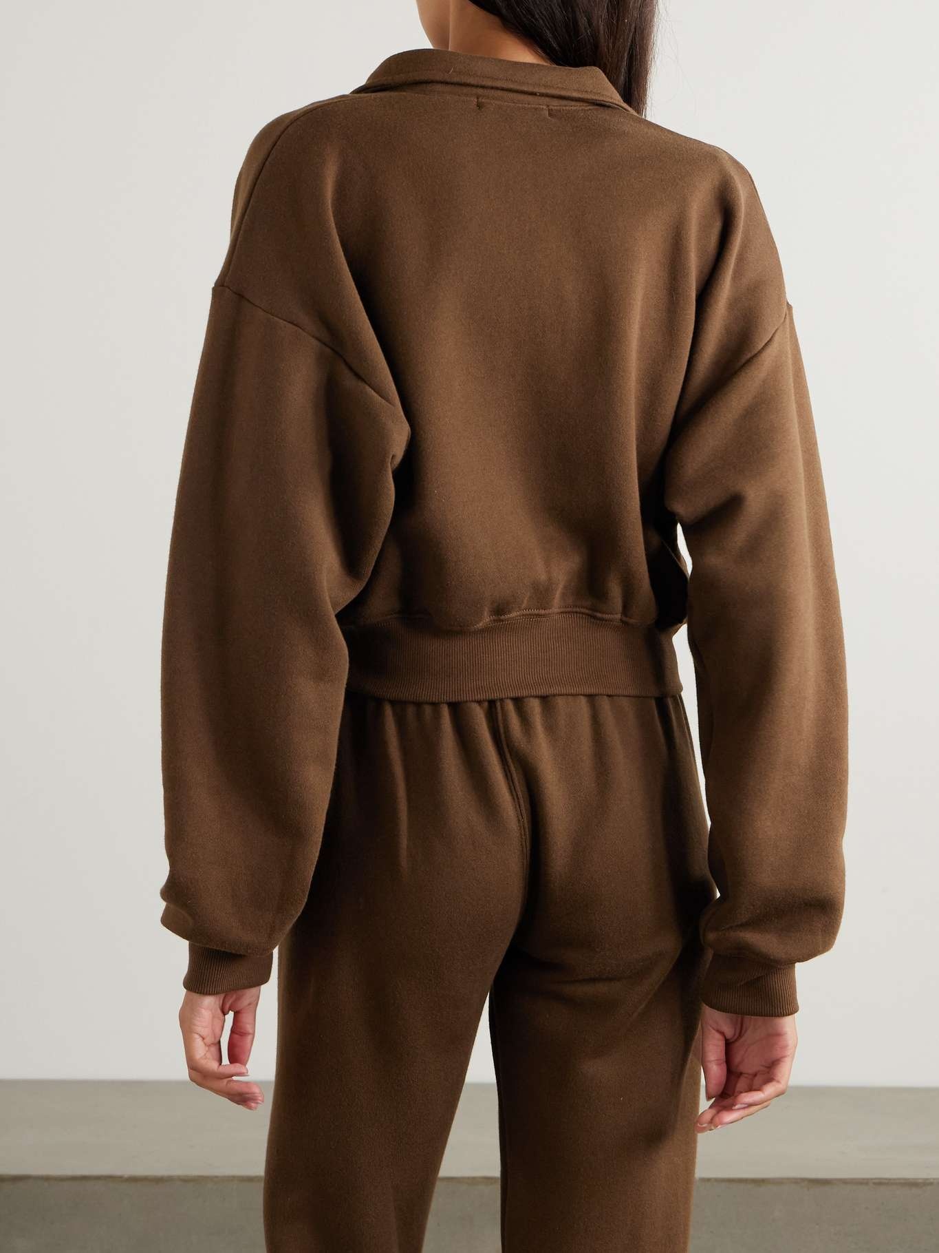 Cropped embroidered cotton and modal-blend sweater Brown - 3