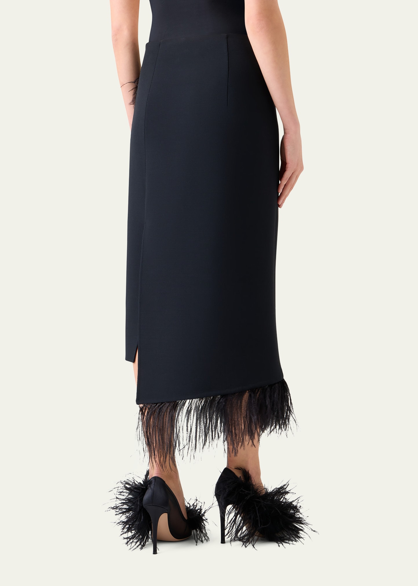 Feather-Trim Wool Stretch Double Face Midi Wrap Skirt - 3