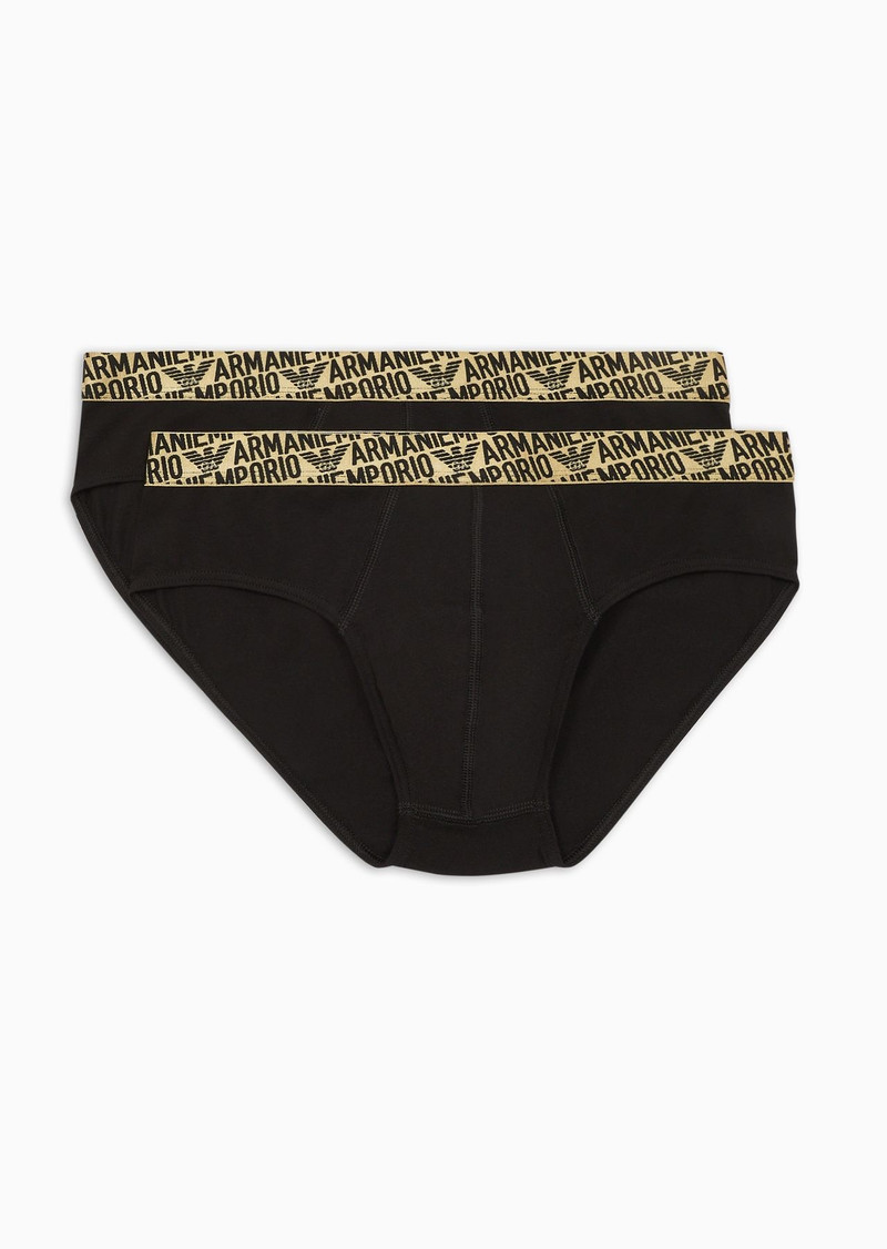 Two-pack of ASV all-over shiny logoband organic-cotton briefs 1