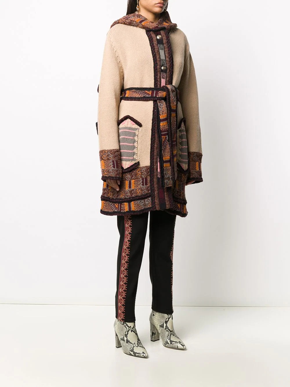 intarsia-knit hooded cardi-coat - 3