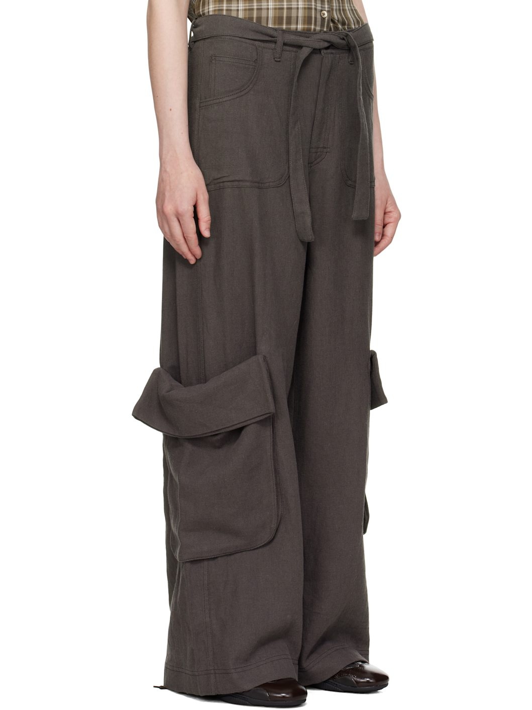 Gray Linen Cargo Pants - 2