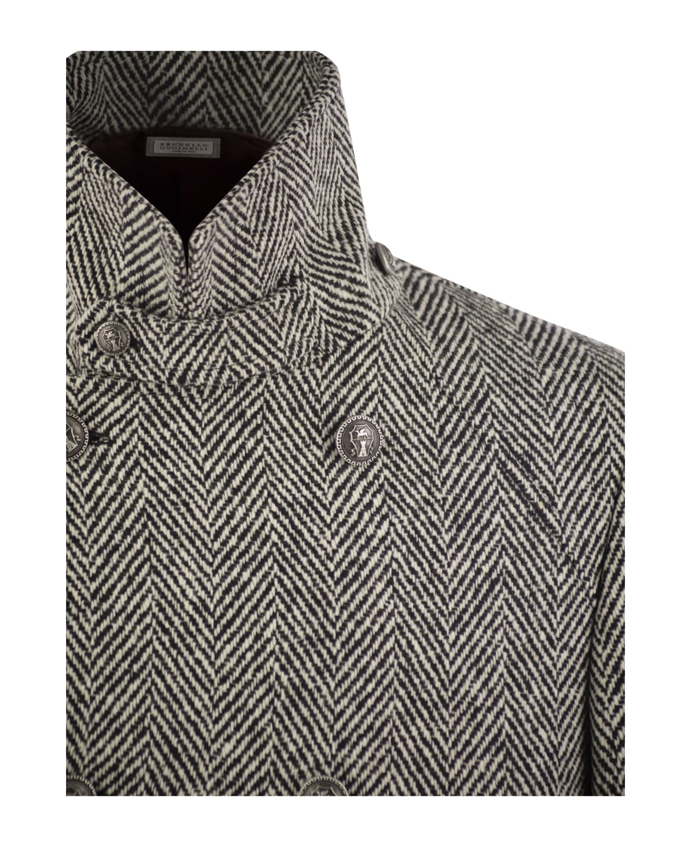One-and-a-half-breasted Coat In Herringbone Virgin Wool - 4