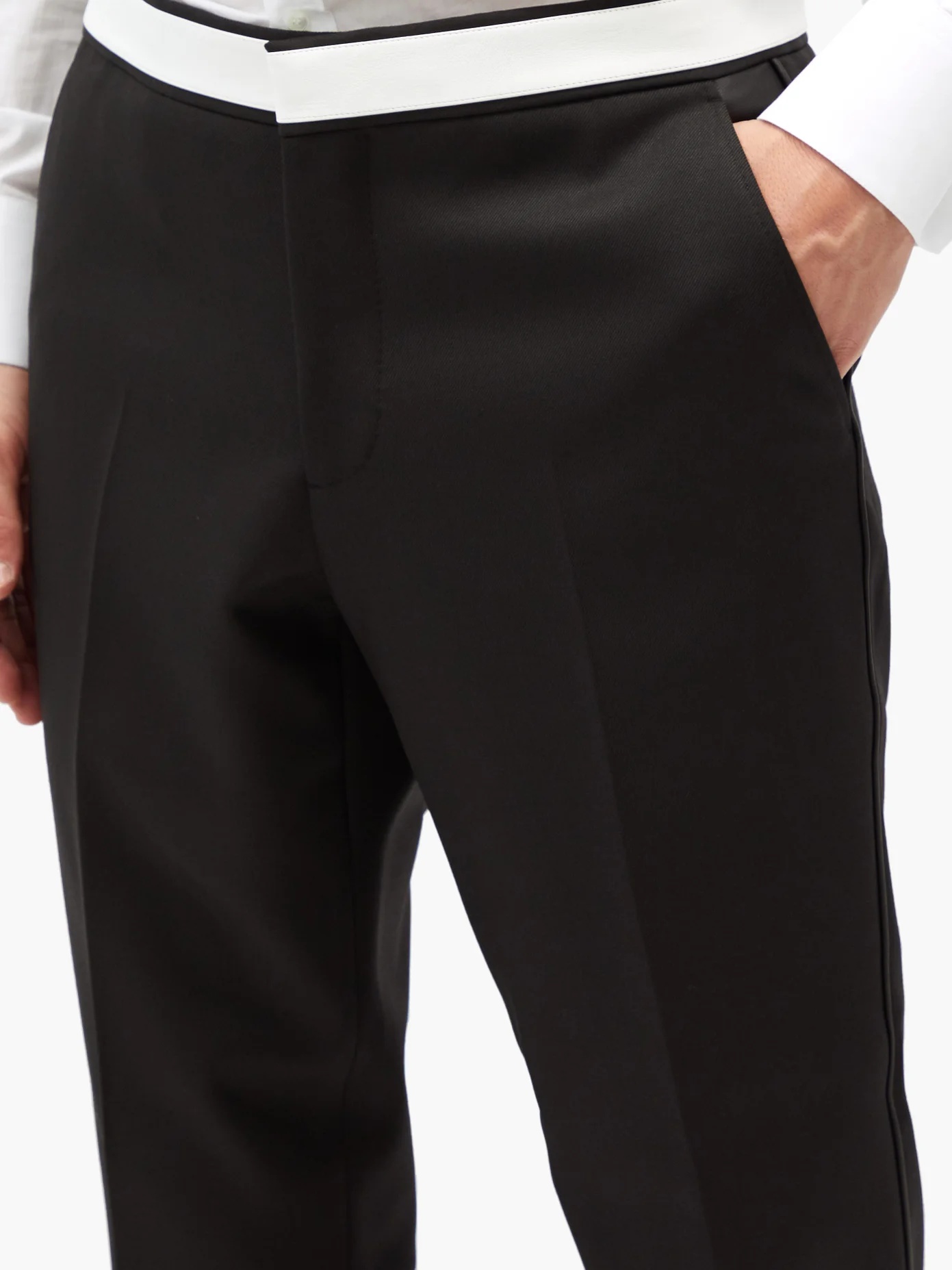 Leather-panelled wool-crepe trousers - 3