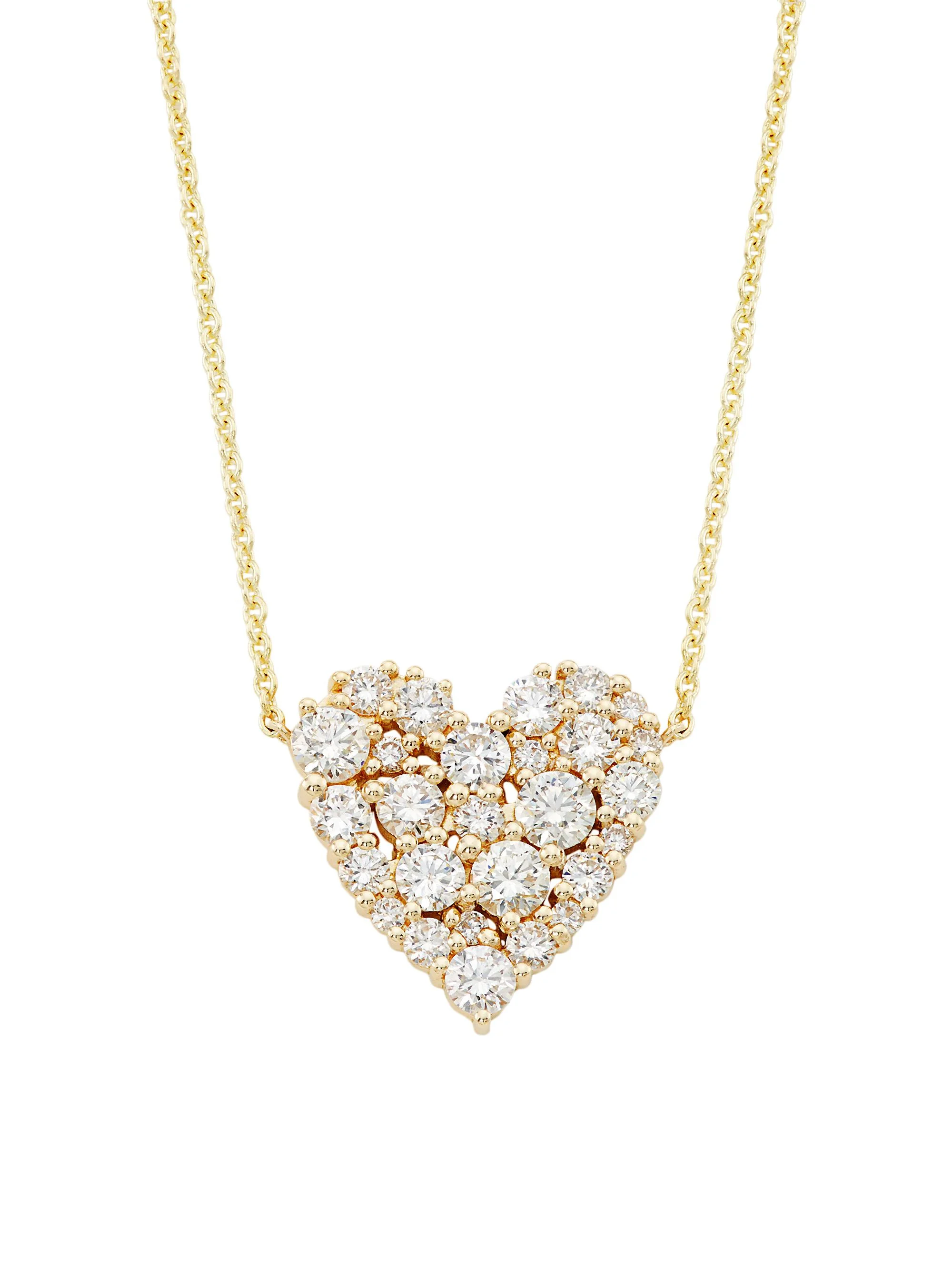 Women's 14K Yellow Gold & Diamond Heart Pendant Necklace - 1
