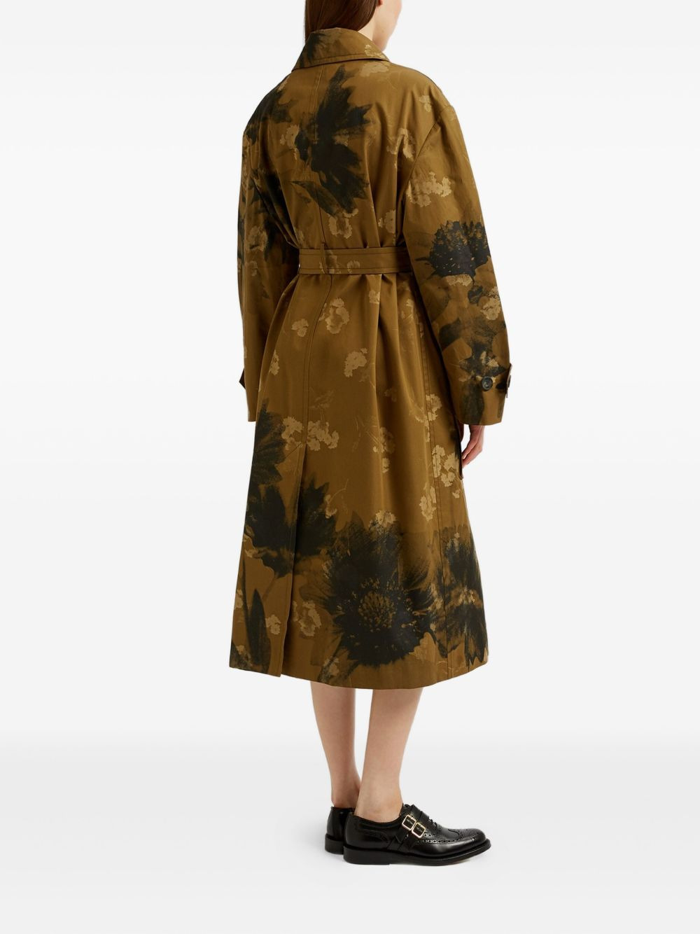 floral-print belted single-breasted coat - 4