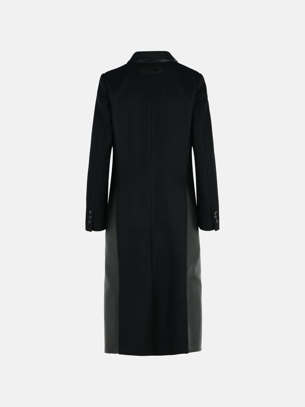 BLACK LEATHER AND VIRGIN WOOL COAT - 3