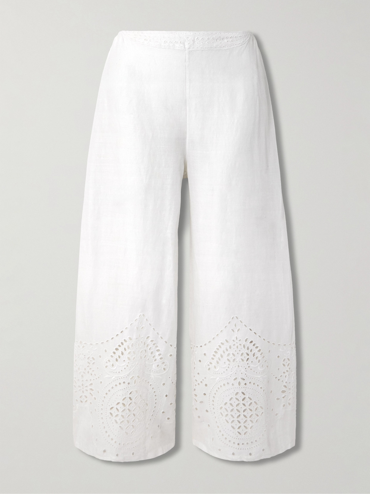 Belvoir Broderie Anglaise Linen Straight-leg Pants - 1