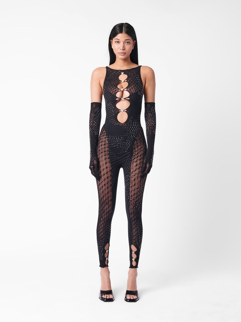 POSTER GIRL RHINESTONED JANICE JUMPSUIT X GLOVES SET JET BLACK outlook