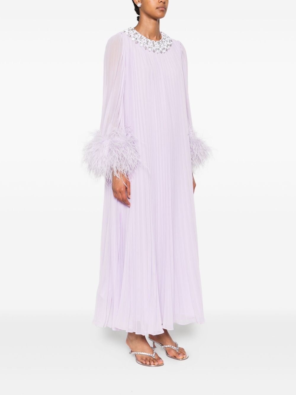 chiffon feather-detail dress - 3