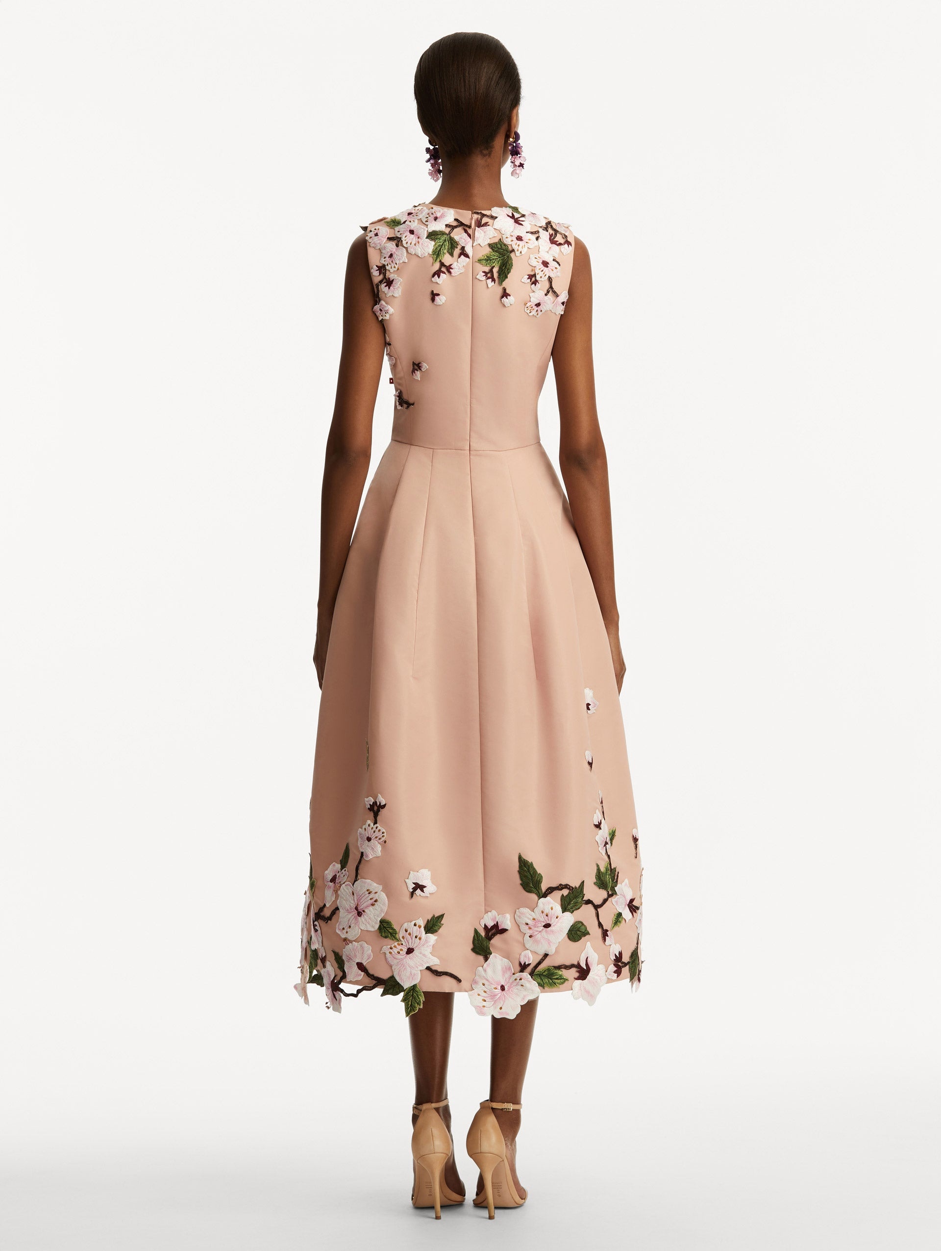 CHERRY BLOSSOM EMBROIDERED FAILLE DRESS - 3