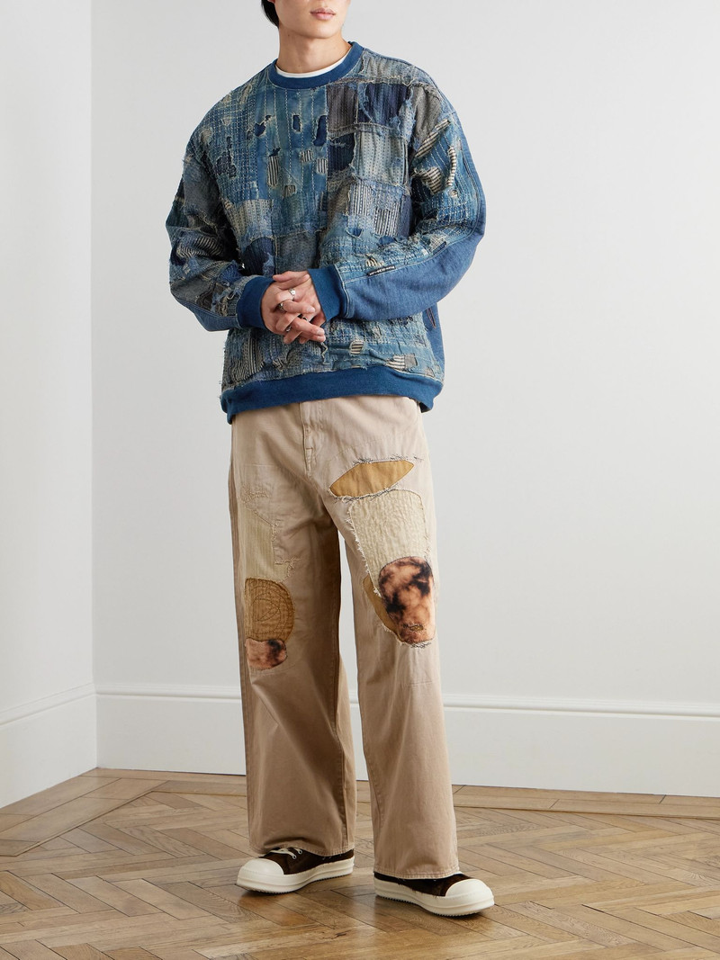 Kapital Katsuragi Port Straight-Leg Patchwork Distressed Cotton-Twill Trousers Neutral outlook