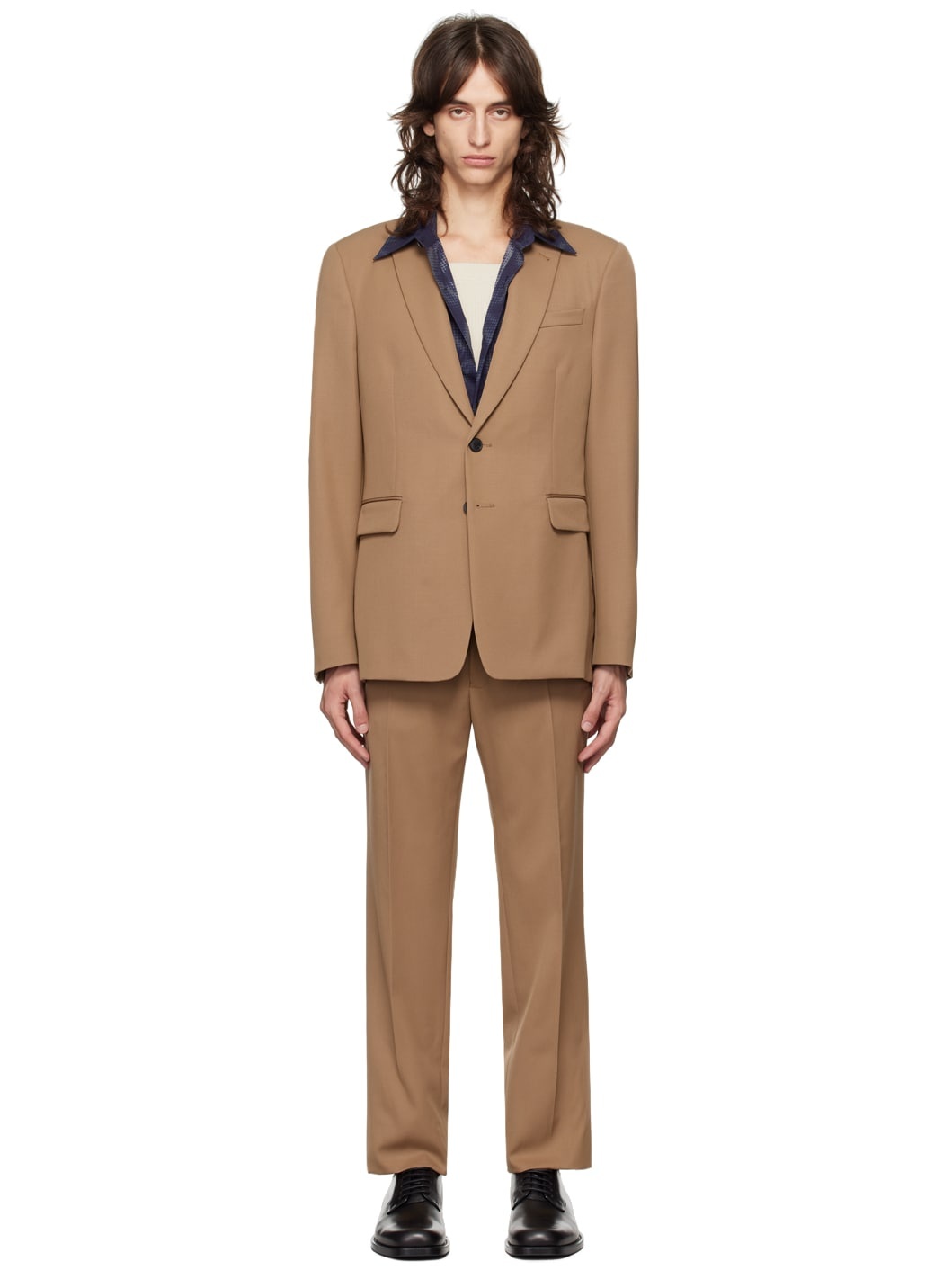 Tan Single-Breasted Wool Suit - 1