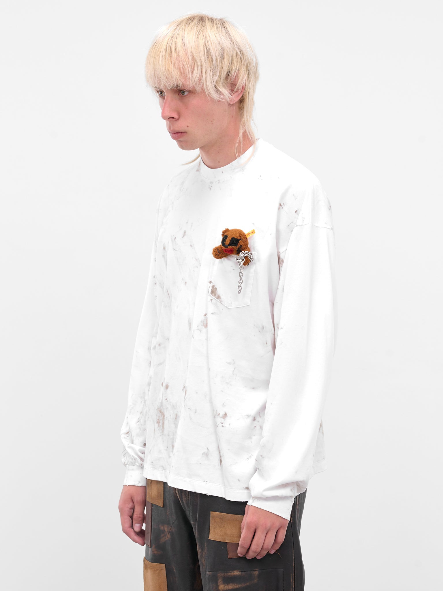White Distressed Teddy Bear Tee - 2