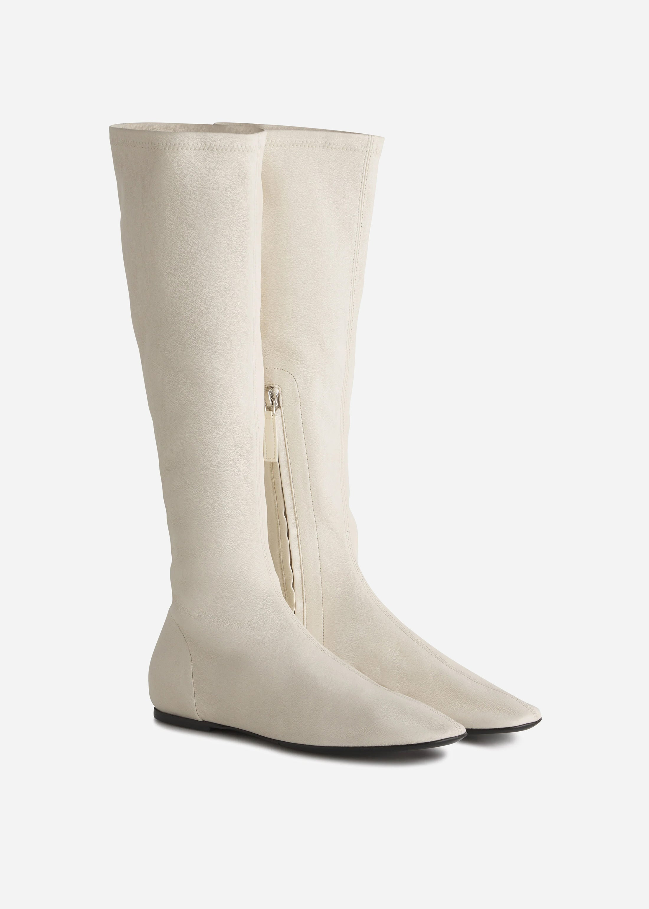 Stretch Leather Knee-High Bootie in Ivory - 2