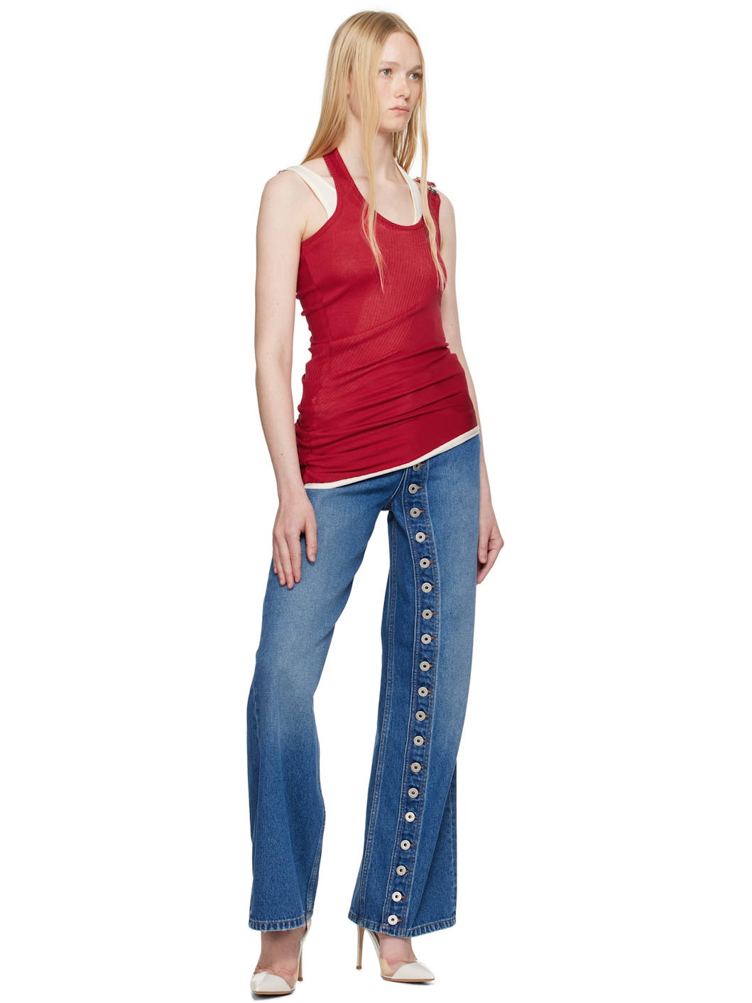 Red 'The Draped Double' Tank Top - 4