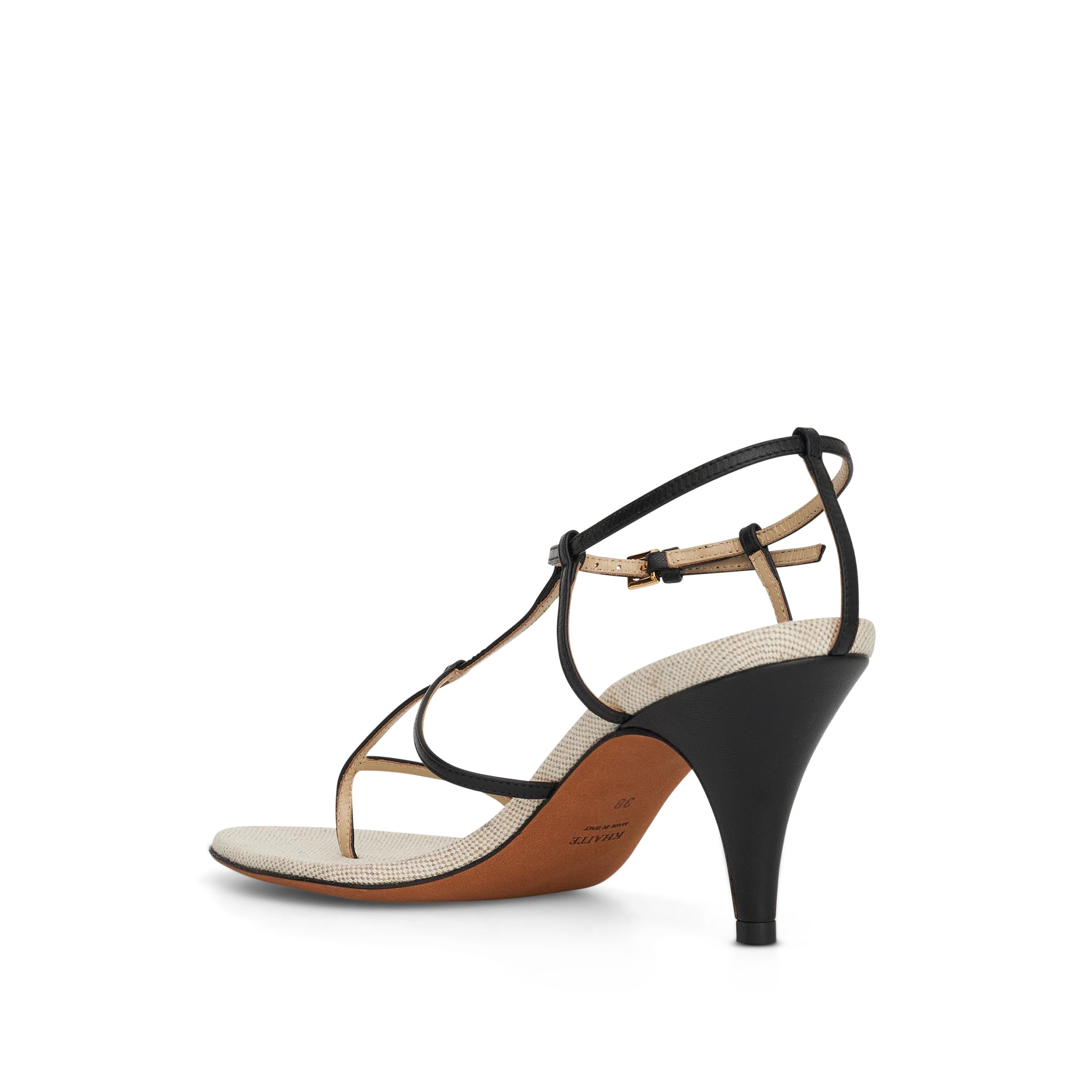 Jones T-Strap Heel Sandals in Black/Natural - 3