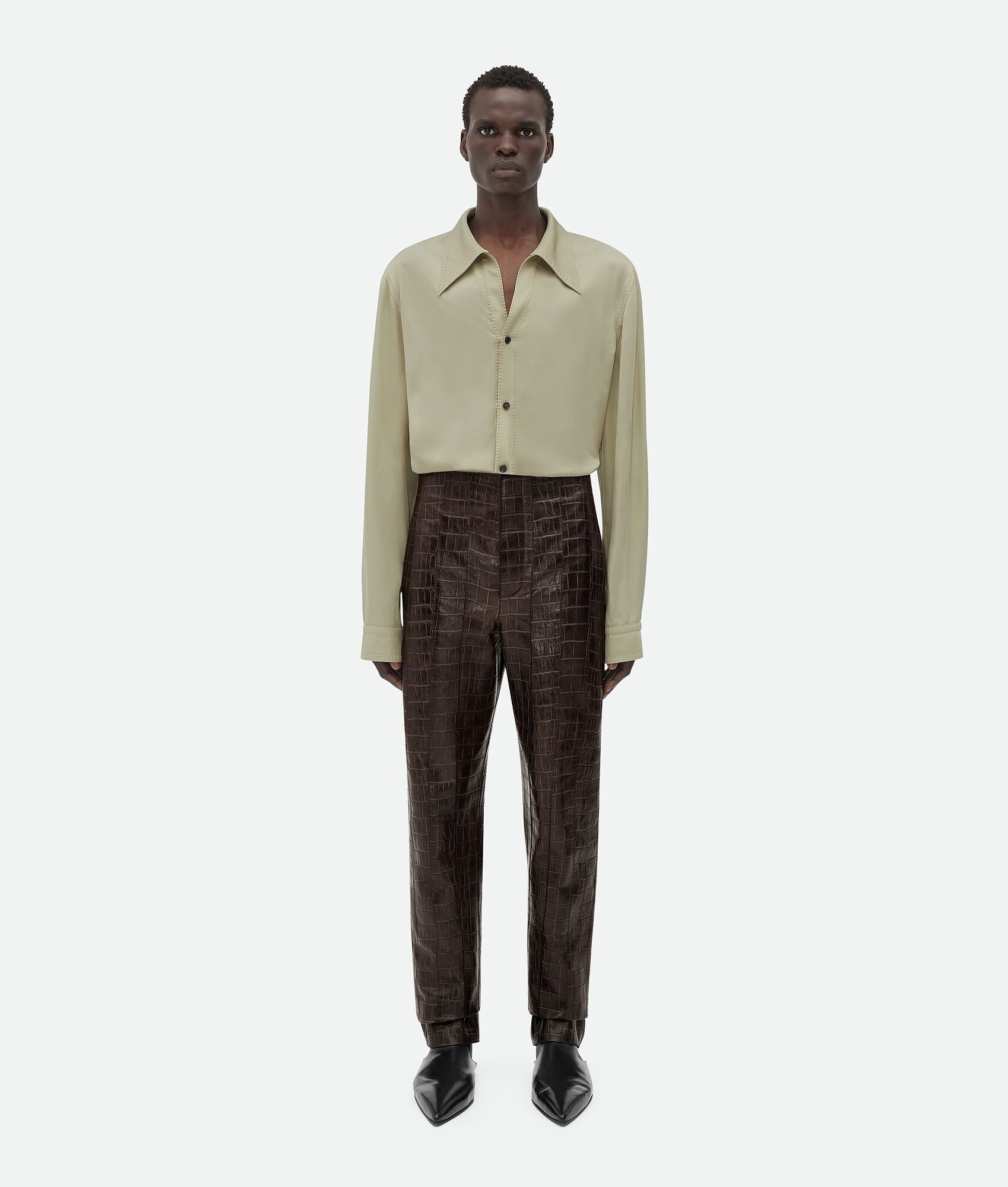 Crocodile-Effect Leather Pants - 1