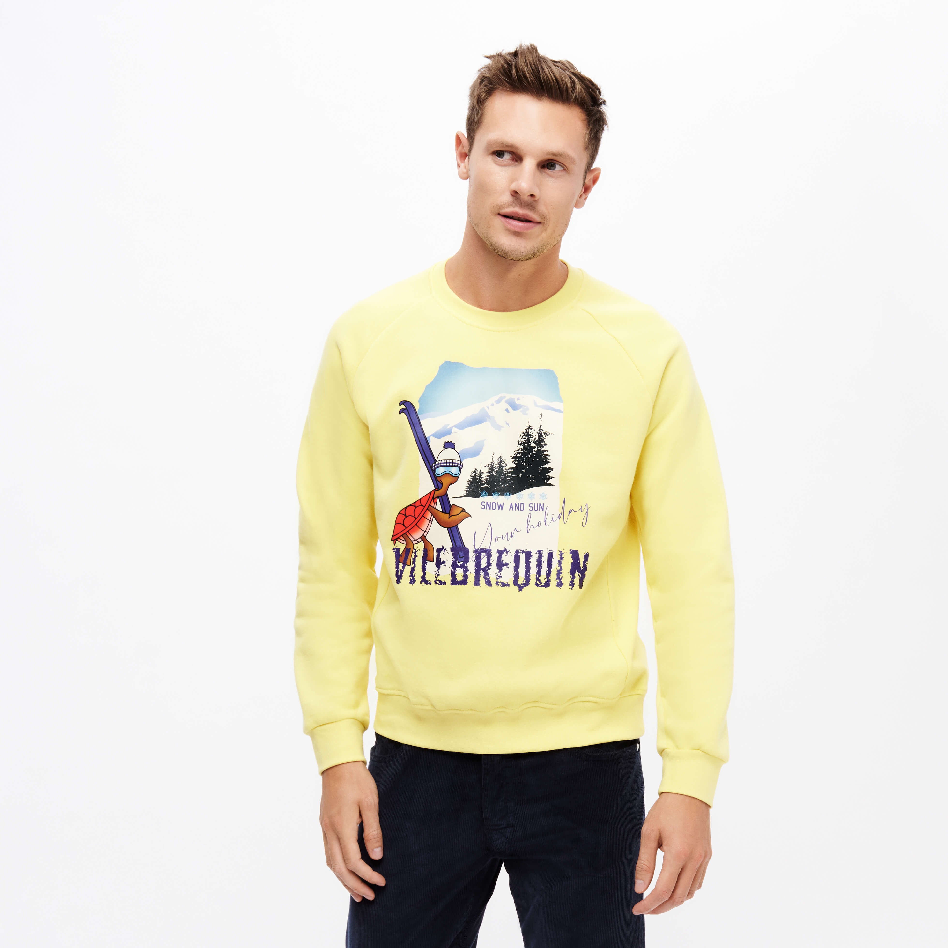 Men Cotton Sweatshirt Turtle Skier Snow and Sun - 3