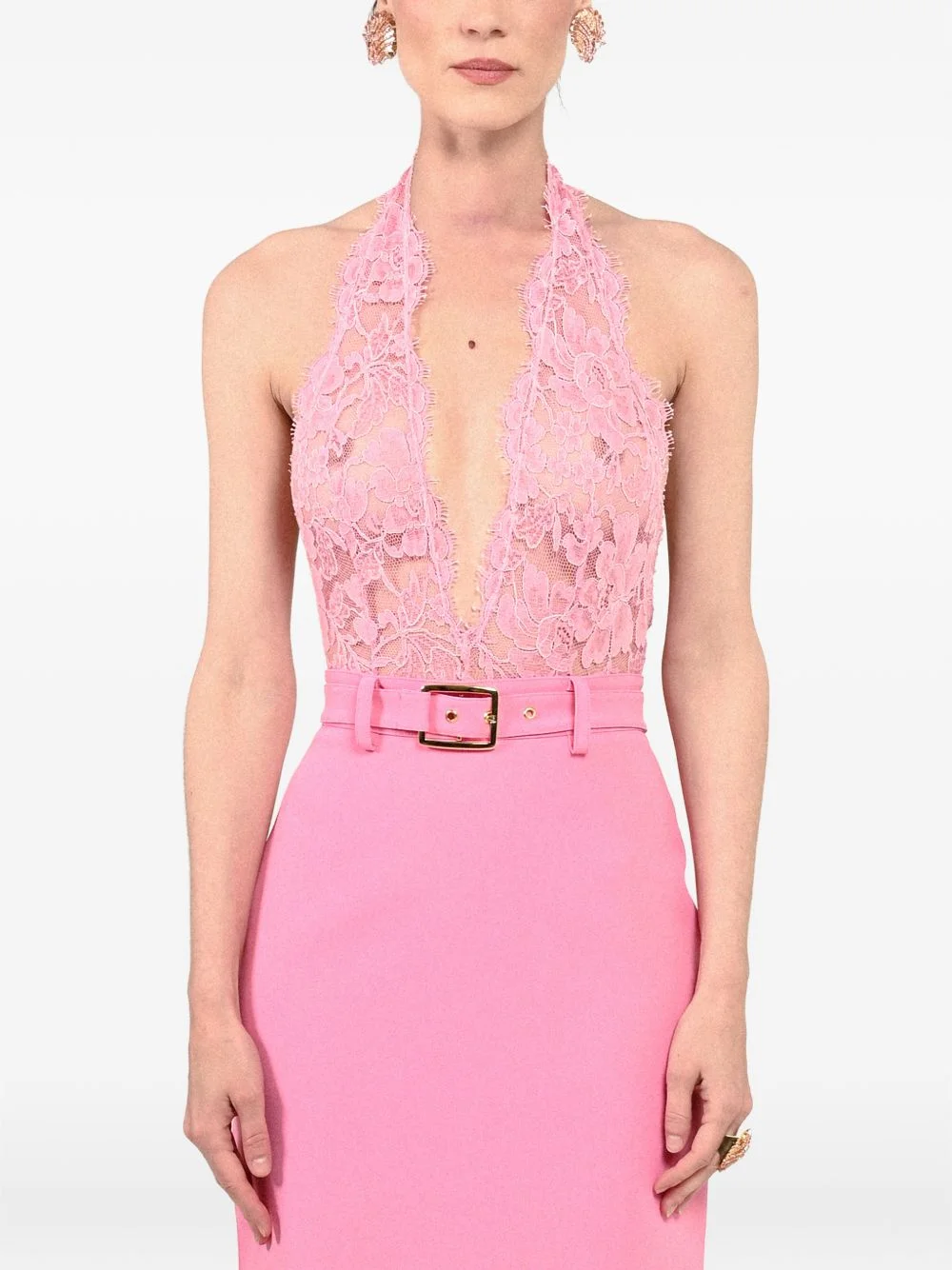 lace halterneck bodysuit - 1