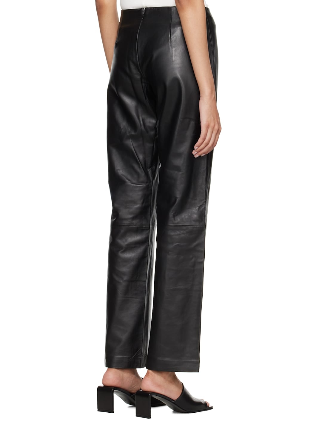 Black Straight-Leg Leather Pants - 3