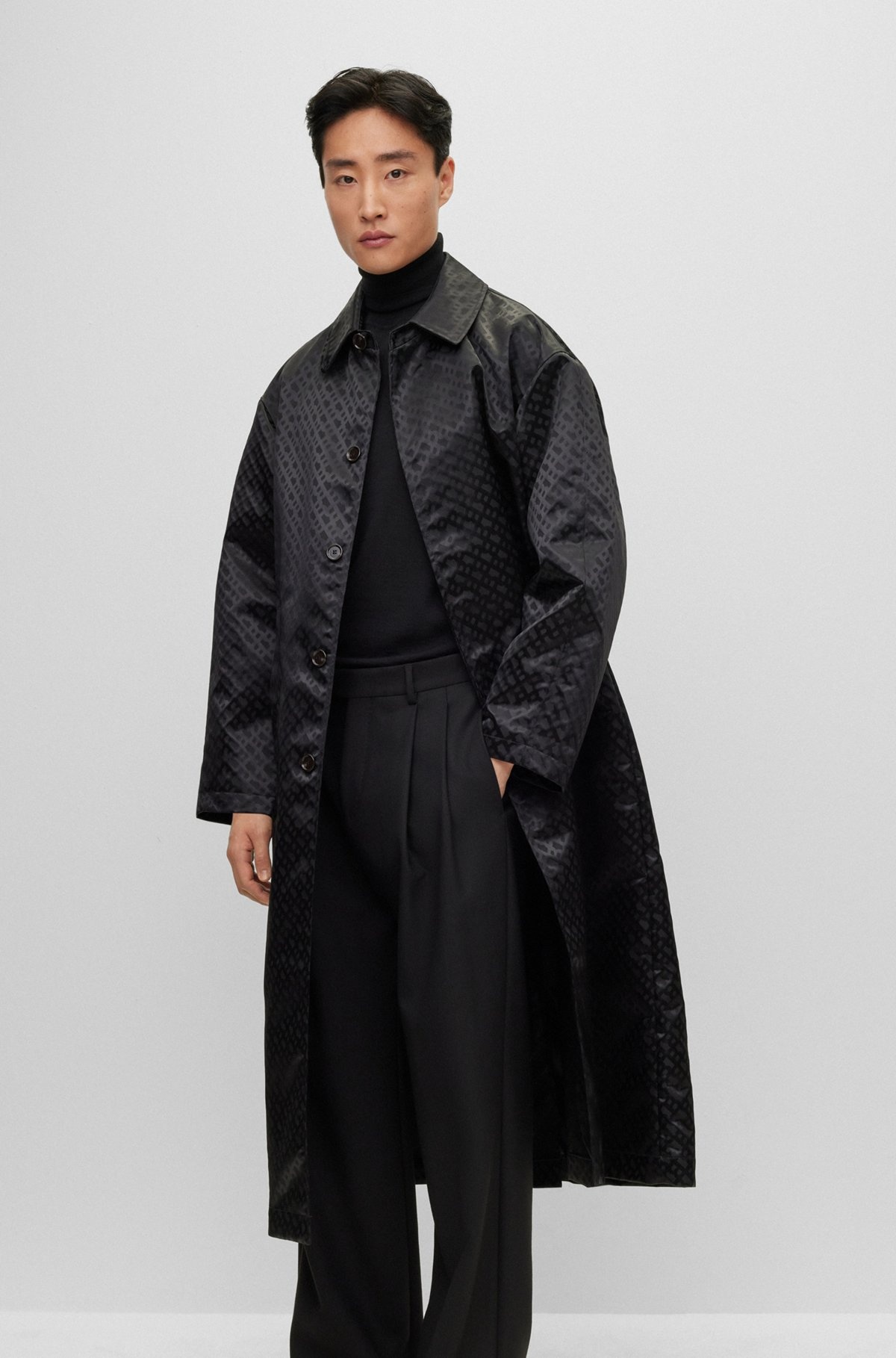 COATED-JACQUARD COAT WITH CONCEALED PLACKET AND COTTON LINING - 6