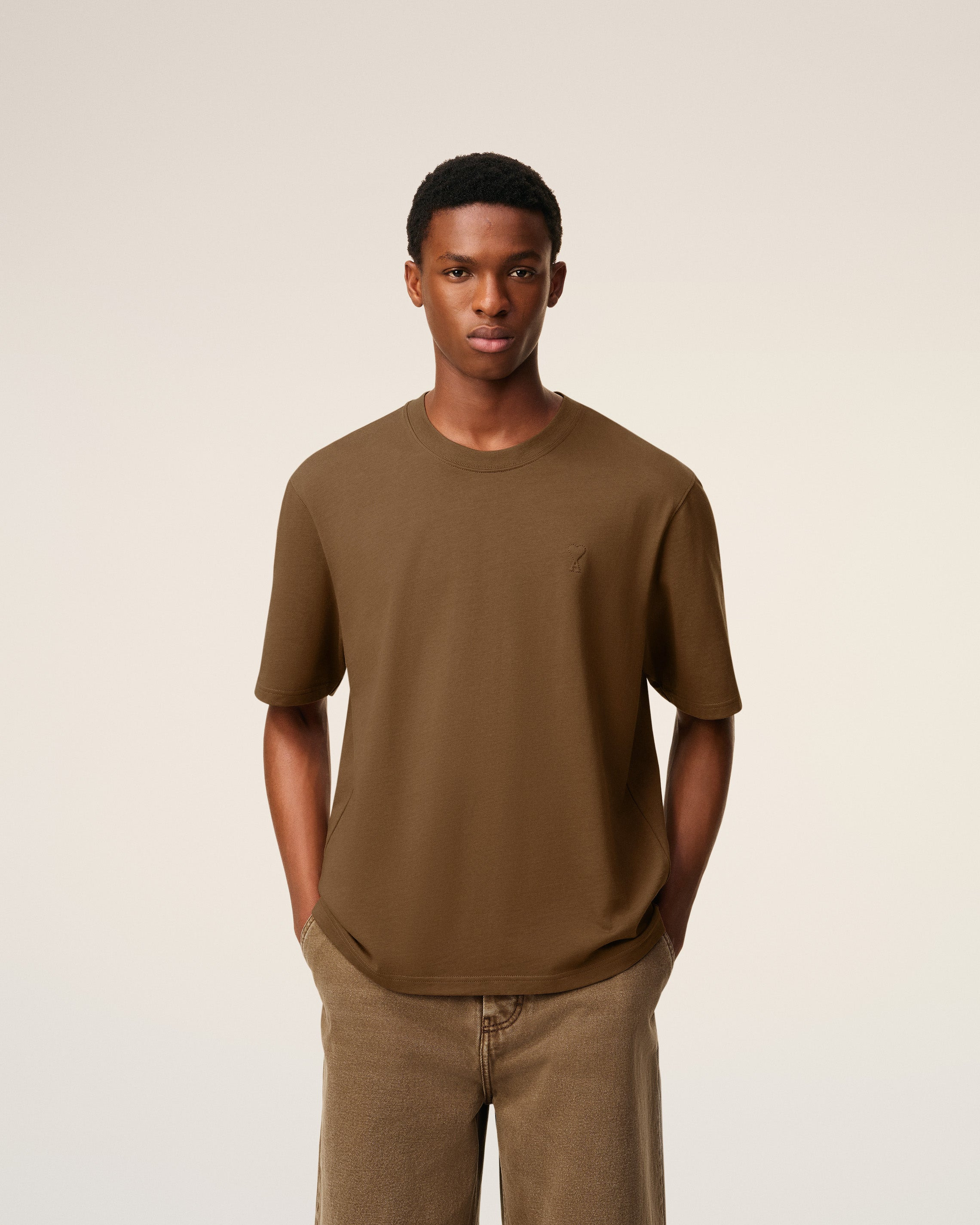 BROWN COTTON AMI DE COEUR T-SHIRT - 3