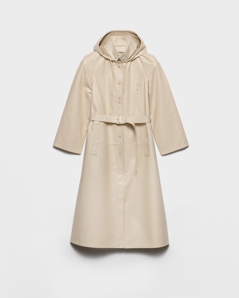 Hooded nappa leather and fabric coat 1