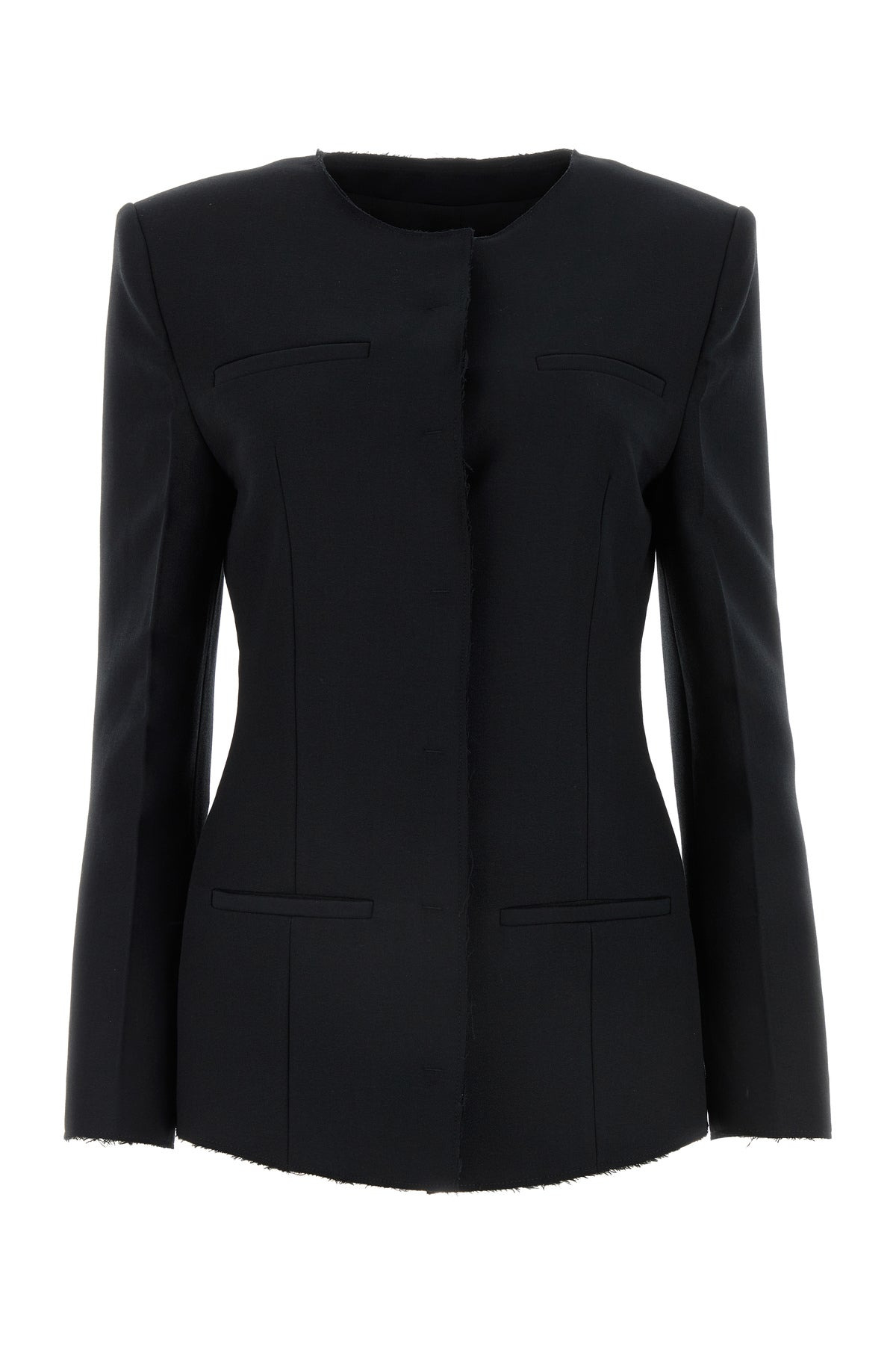 Black stretch polyester blend blazer - 1
