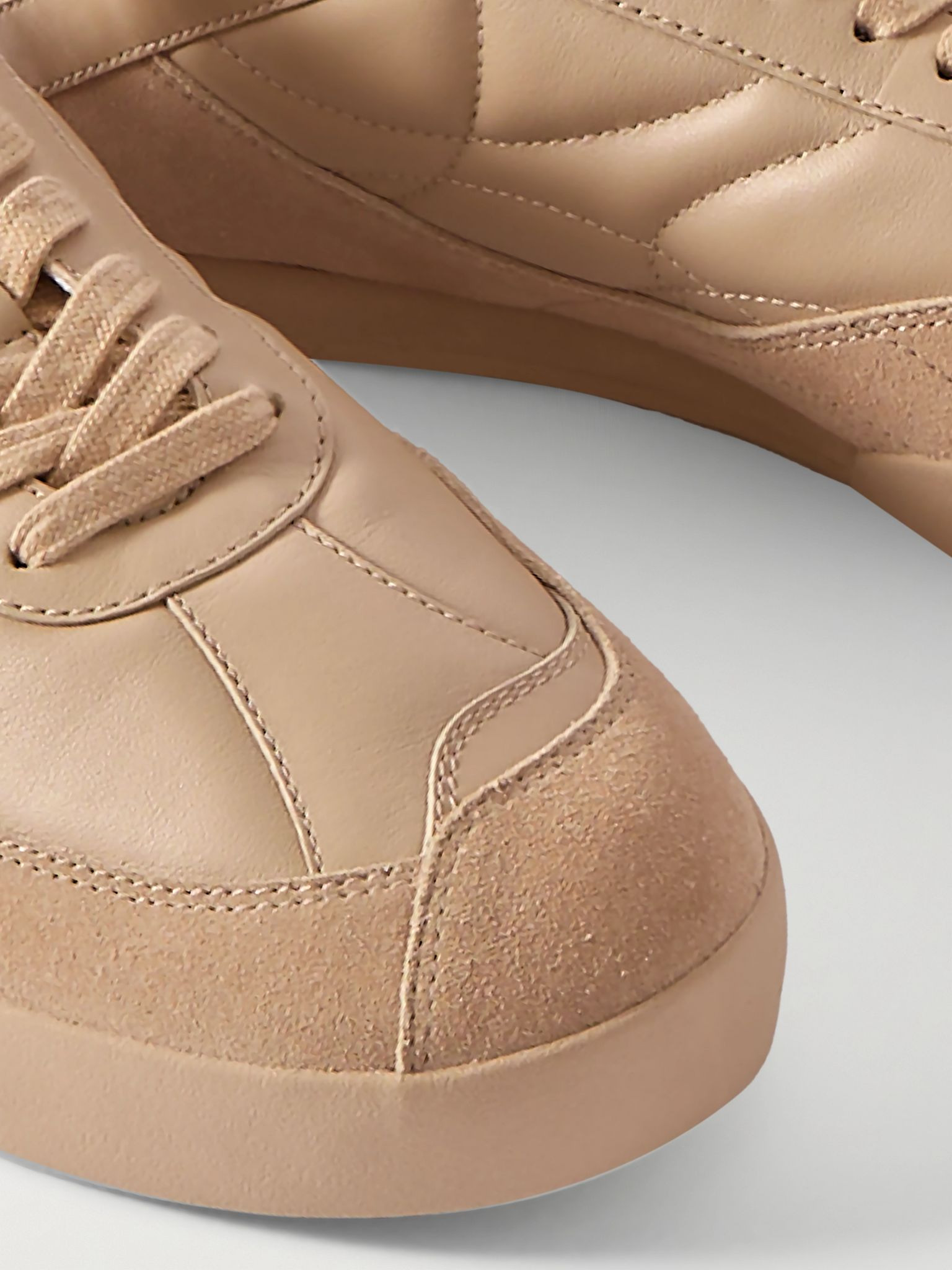 Kick suede-trimmed quilted leather sneakers Beige - 4