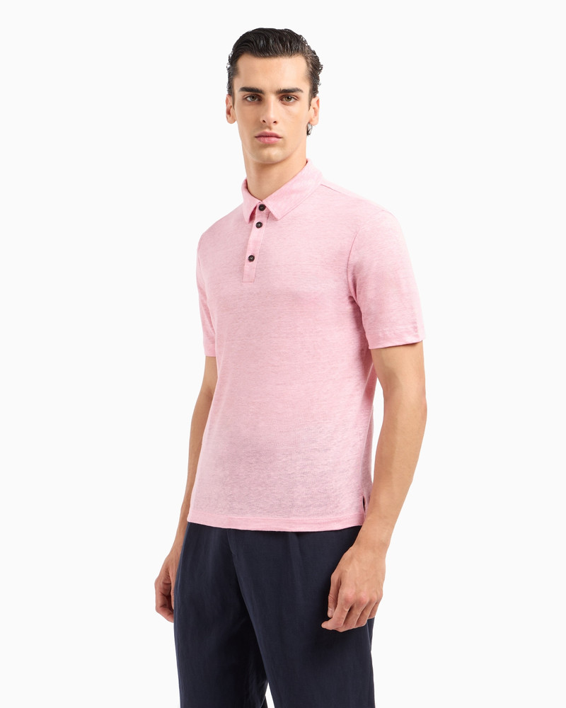 GIORGIO ARMANI Short-sleeved polo shirt in pure linen jersey outlook