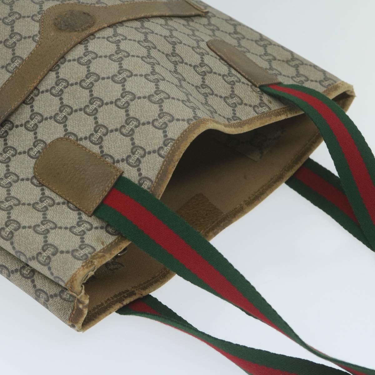 GUCCI GG Plus Supreme Web Sherry Line Tote Bag Beige Red Green - 6
