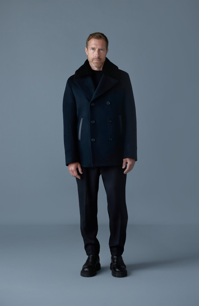 MACKAGE COLE wool double-breasted jacket with shearling collar outlook