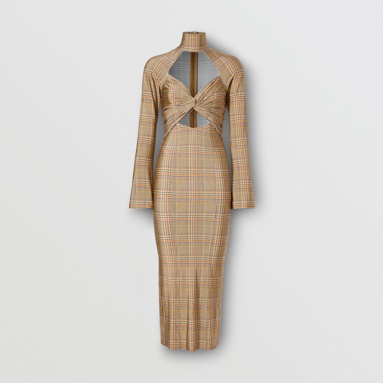 Cut-out Check Stretch Jersey Dress - 1