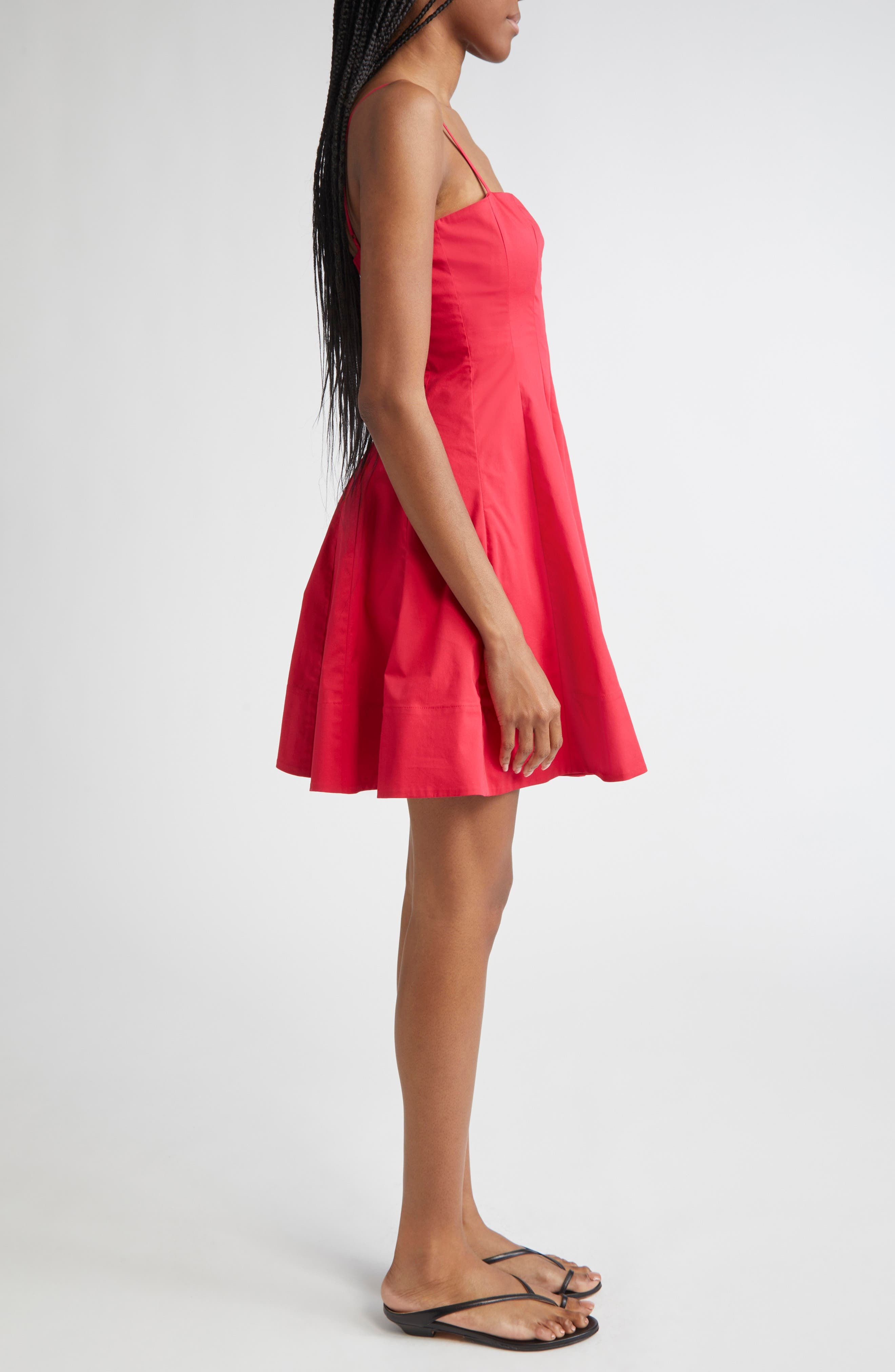 STAUD Wylie Pleated Stretch Cotton Mini Sundress in Cherry at Nordstrom - 3