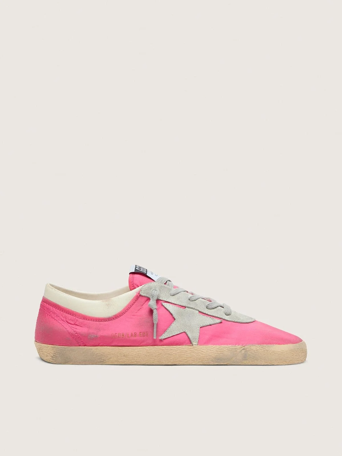 Men’s Super-Star in neon pink nylon with light gray suede star - 1