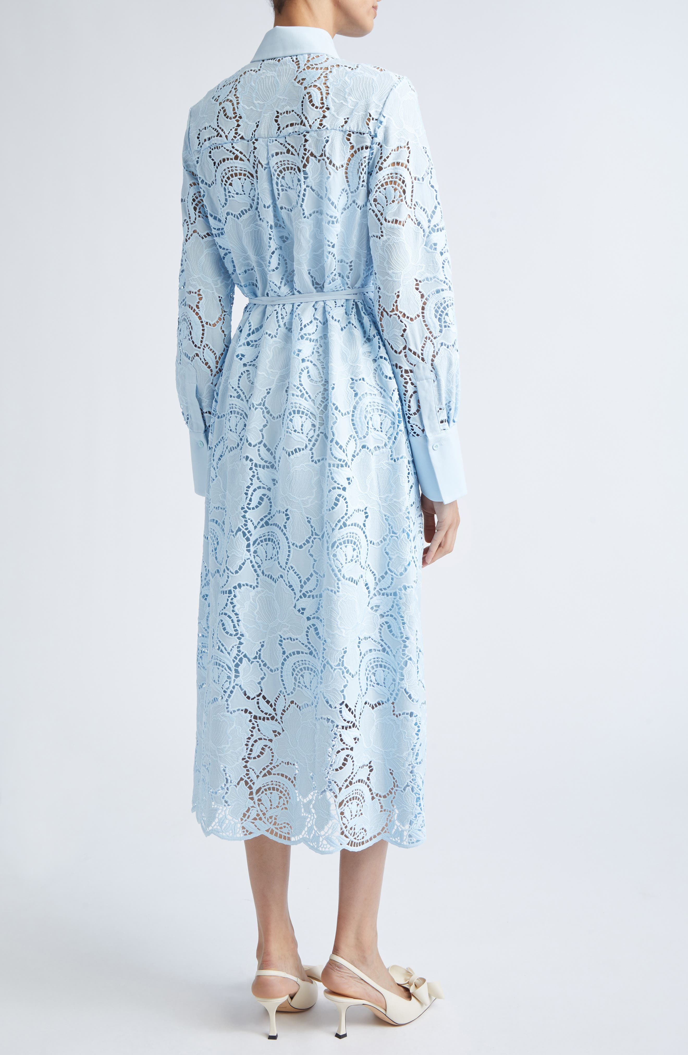 Erdem Long Sleeve Floral Cutwork Lace Shirtdress in Dream Blue at Nordstrom - 2