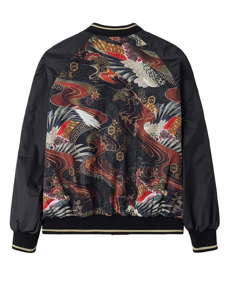 Crane and Logo Embroidery Regular Fit Reversible Bomber Jacket 10