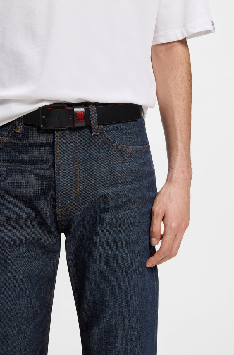 HUGO HUGO X RB ITALIAN-LEATHER BELT WITH BULL MOTIF outlook