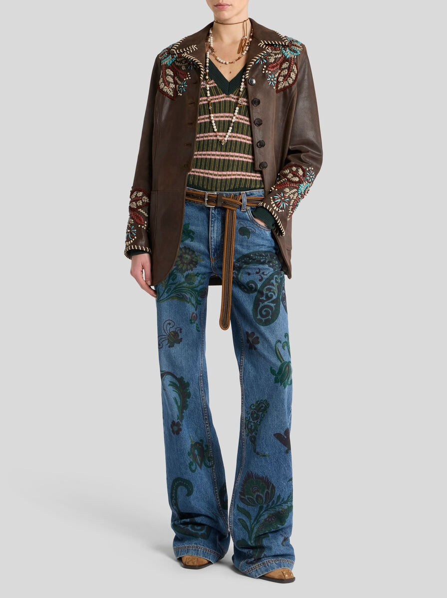 FLARED JEANS WITH FLOWER AND BEE PRINT - 4