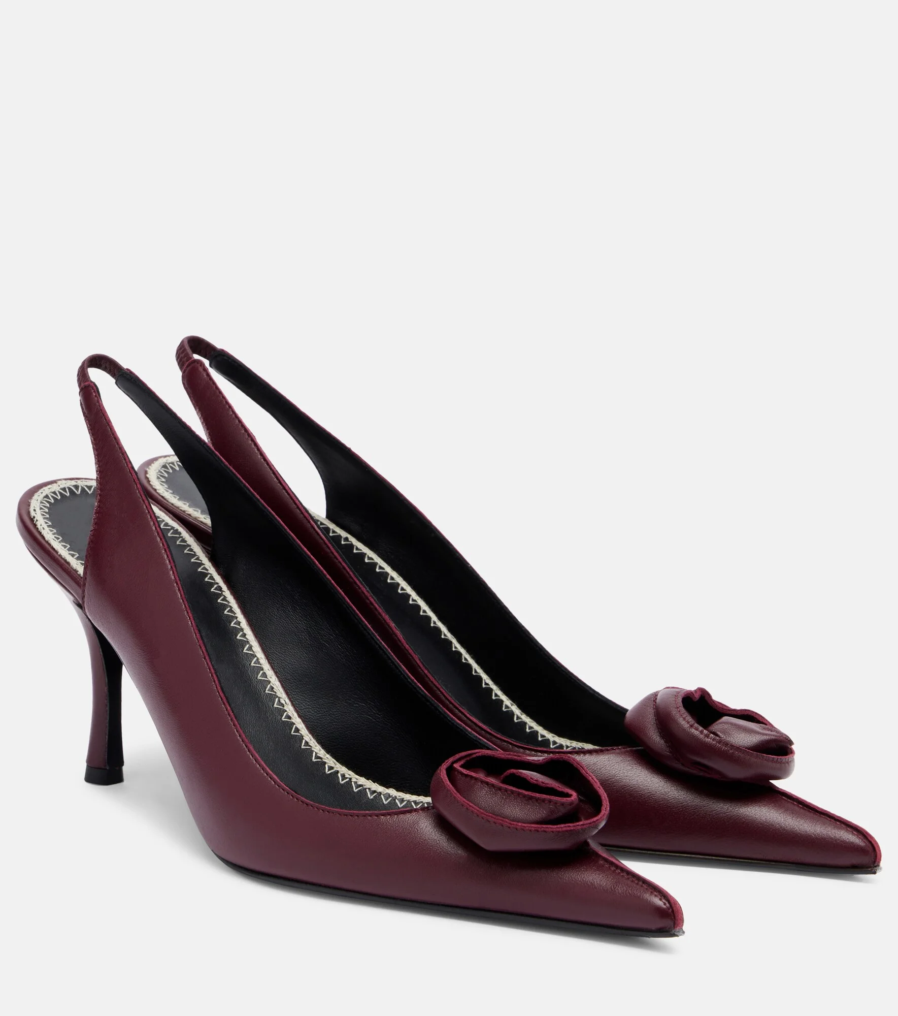 Floral-appliqué leather slingback pumps - 1