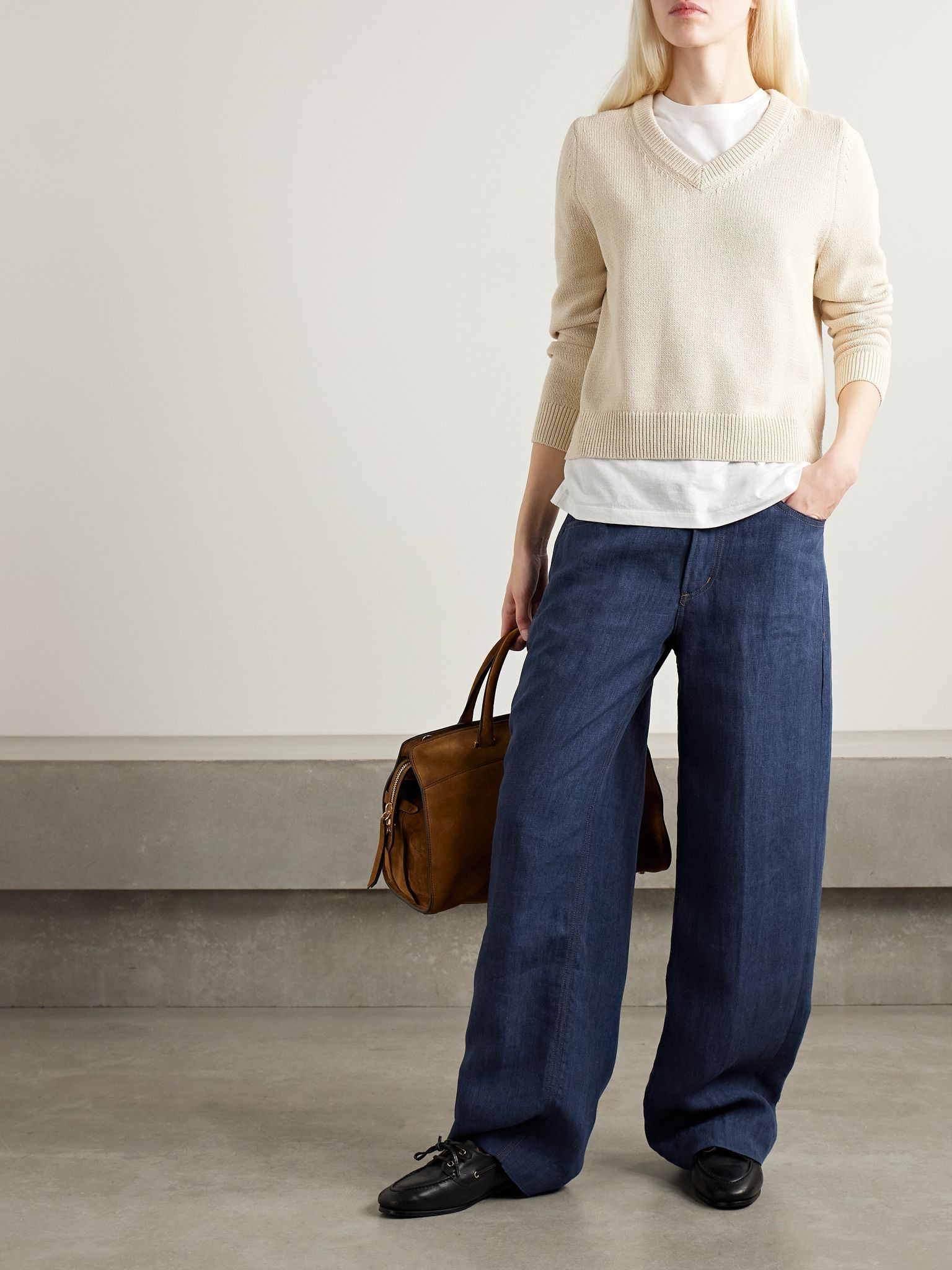 + Argent Ayla Baggy linen wide-leg pants Blue - 2